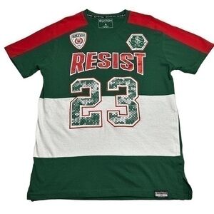 Switch Mens Graphic Shirt Embroidered Patches Green Red Short Sleeve Crewneck L